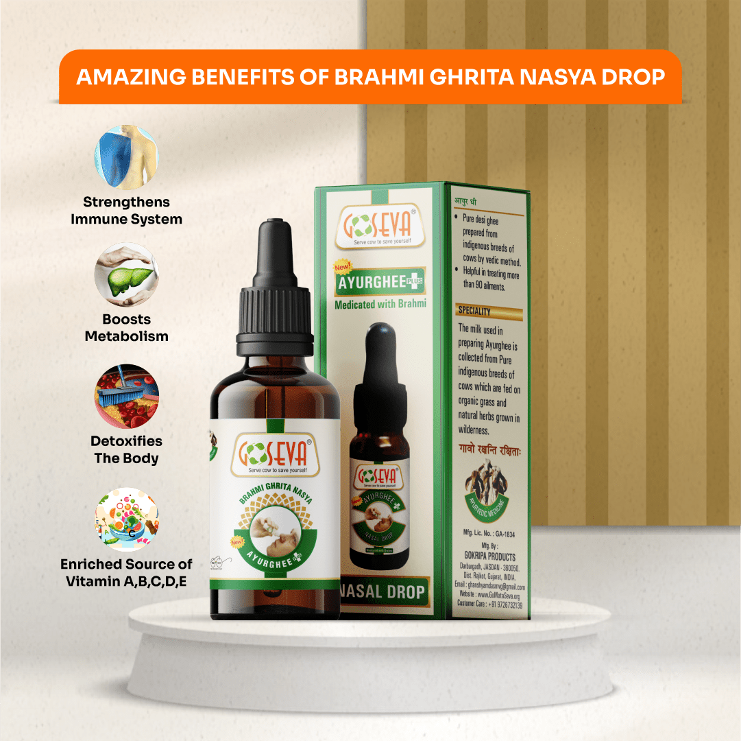 Goseva Brahmi Nasal Drops | Vedic A2 Gir Cow Ghee Nasya | Ayurvedic Brain & Memory Support Ghrita - Goseva