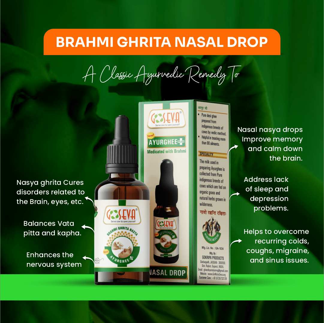Goseva Brahmi Nasal Drops | Vedic A2 Gir Cow Ghee Nasya | Ayurvedic Brain & Memory Support Ghrita - Goseva