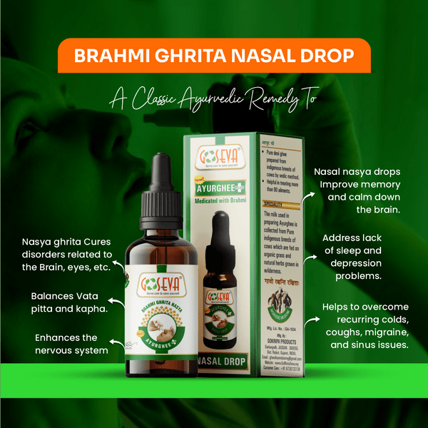 Goseva Brahmi Nasal Drops | Vedic A2 Gir Cow Ghee Nasya | Ayurvedic Brain & Memory Support Ghrita - Goseva
