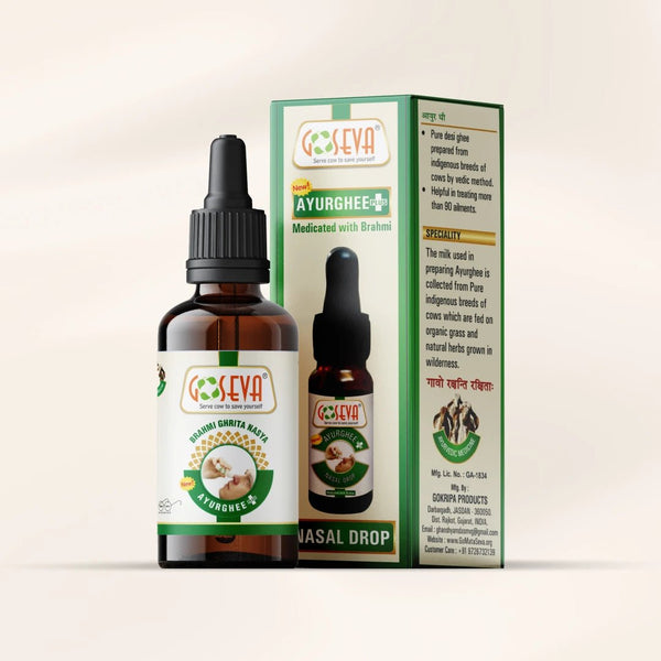 Goseva Brahmi Nasal Drops | Vedic A2 Gir Cow Ghee Nasya | Ayurvedic Brain & Memory Support Ghrita - Goseva